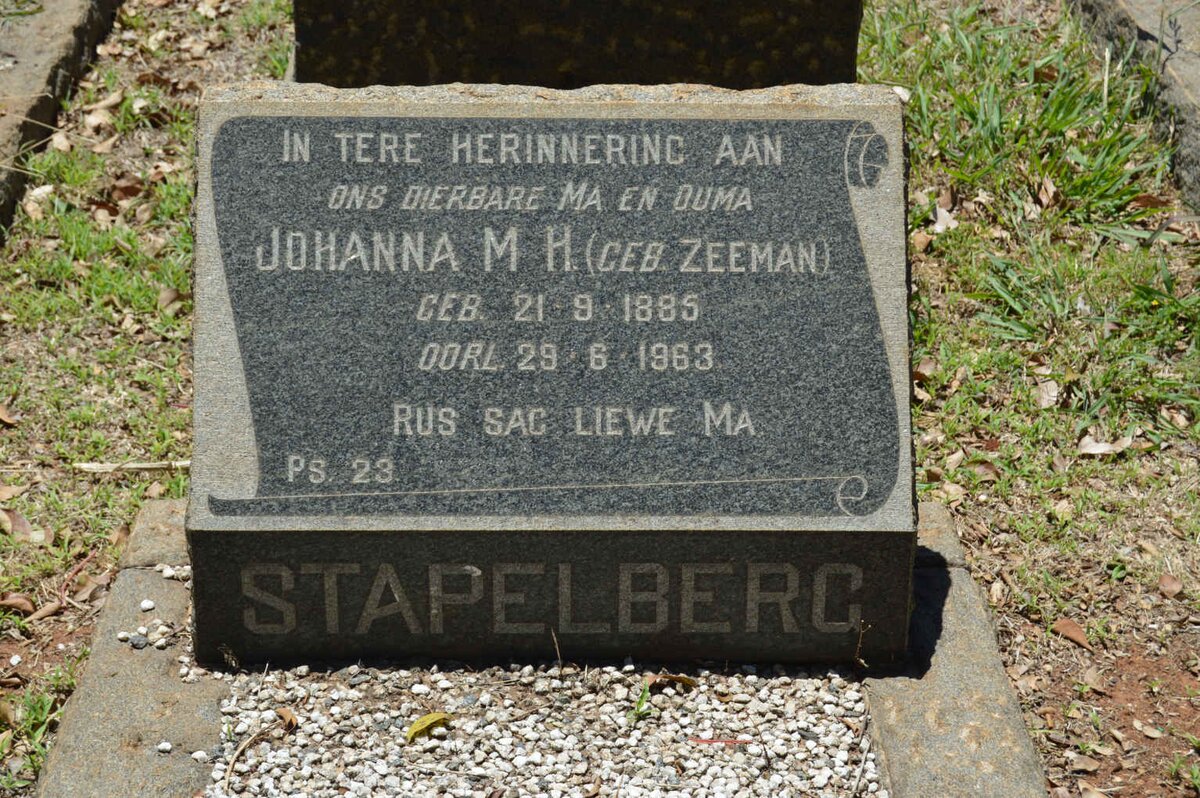 STAPELBERG Johanna M.H. nee ZEEMAN 1885-1963