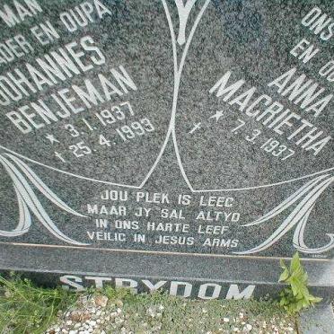 STRYDOM Johannes Benjeman 1937-1993 &amp; Anna Magrietha 1937-