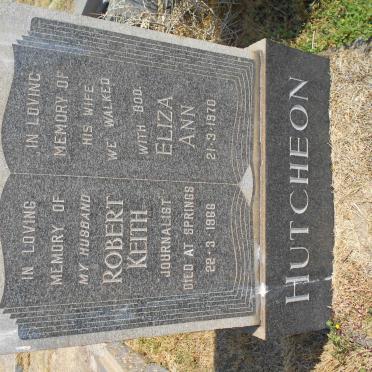 HUTCHEON Robert Keith -1966 &amp; Eliza Ann -1970