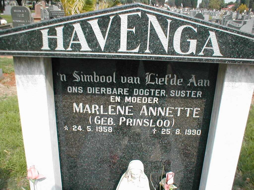 HAVENGA Marlene Annette nee PRINSLOO 1958-1990