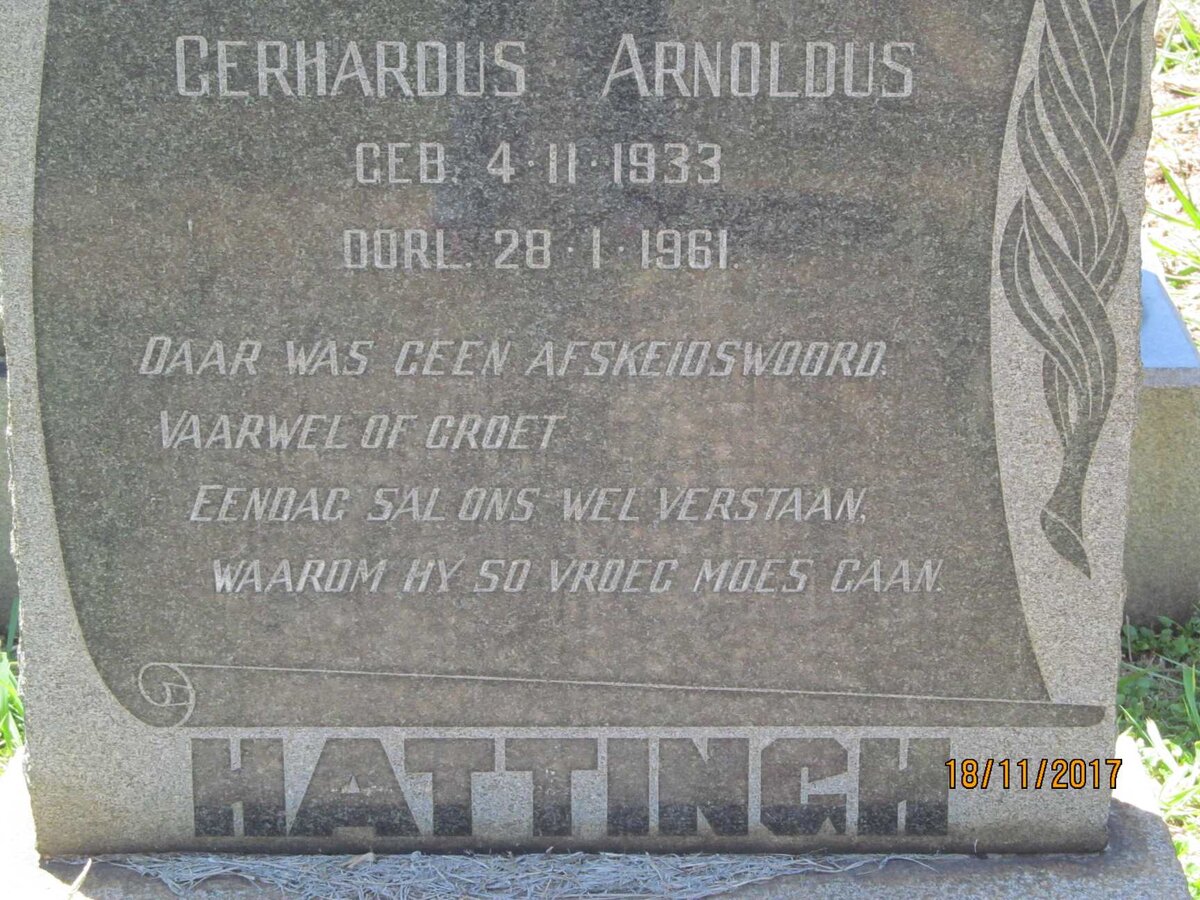 HATTINGH Gerhardus Arnoldus 1933-1961