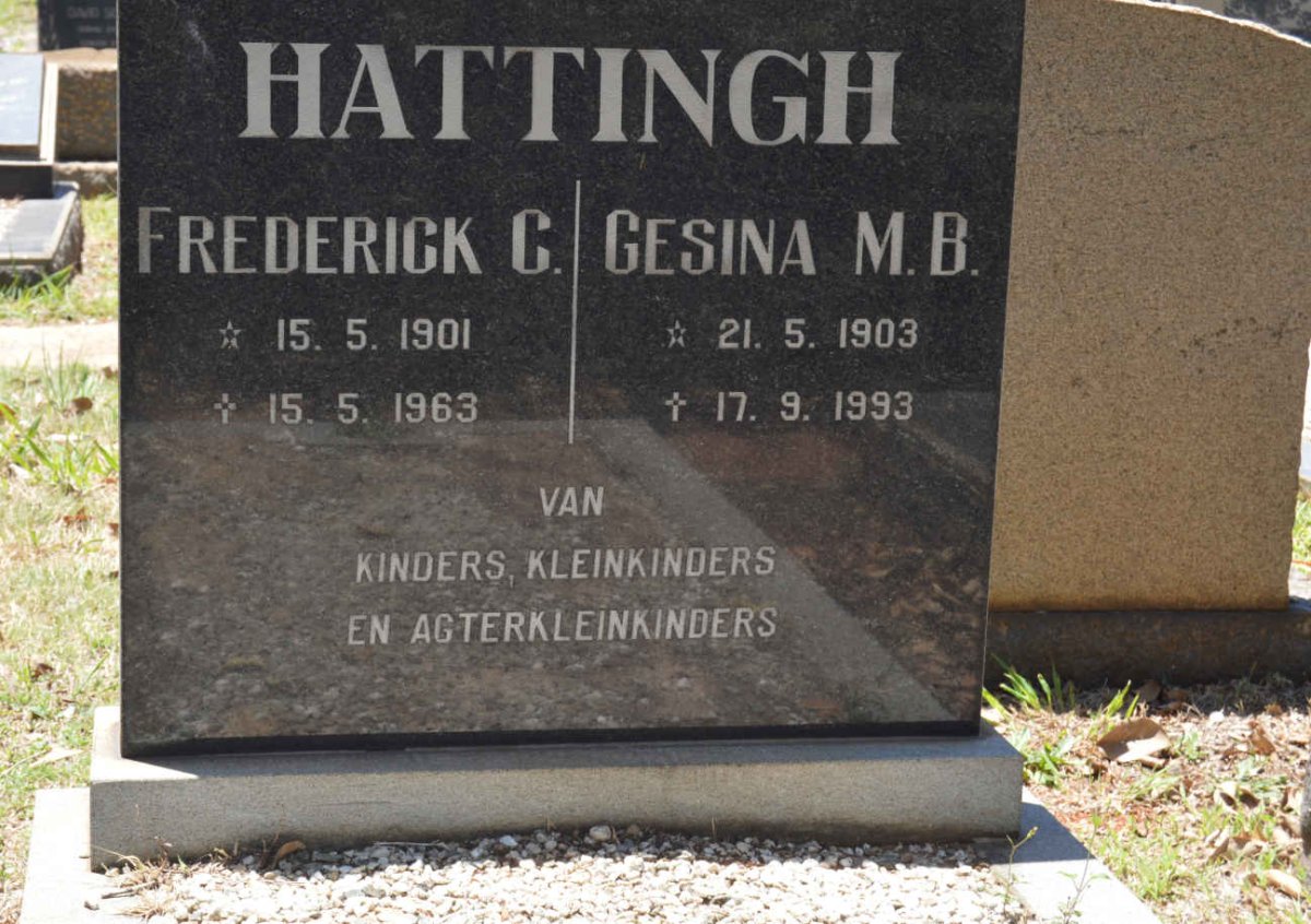 HATTINGH Frederick C. 1901-1963 &amp; Gesina M.B. 1903-1993