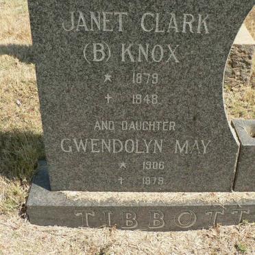 TIBBOTT Janet Clark nee KNOX 1879-1948 :: TIBBOTT Gwendolyn May 1906-1979