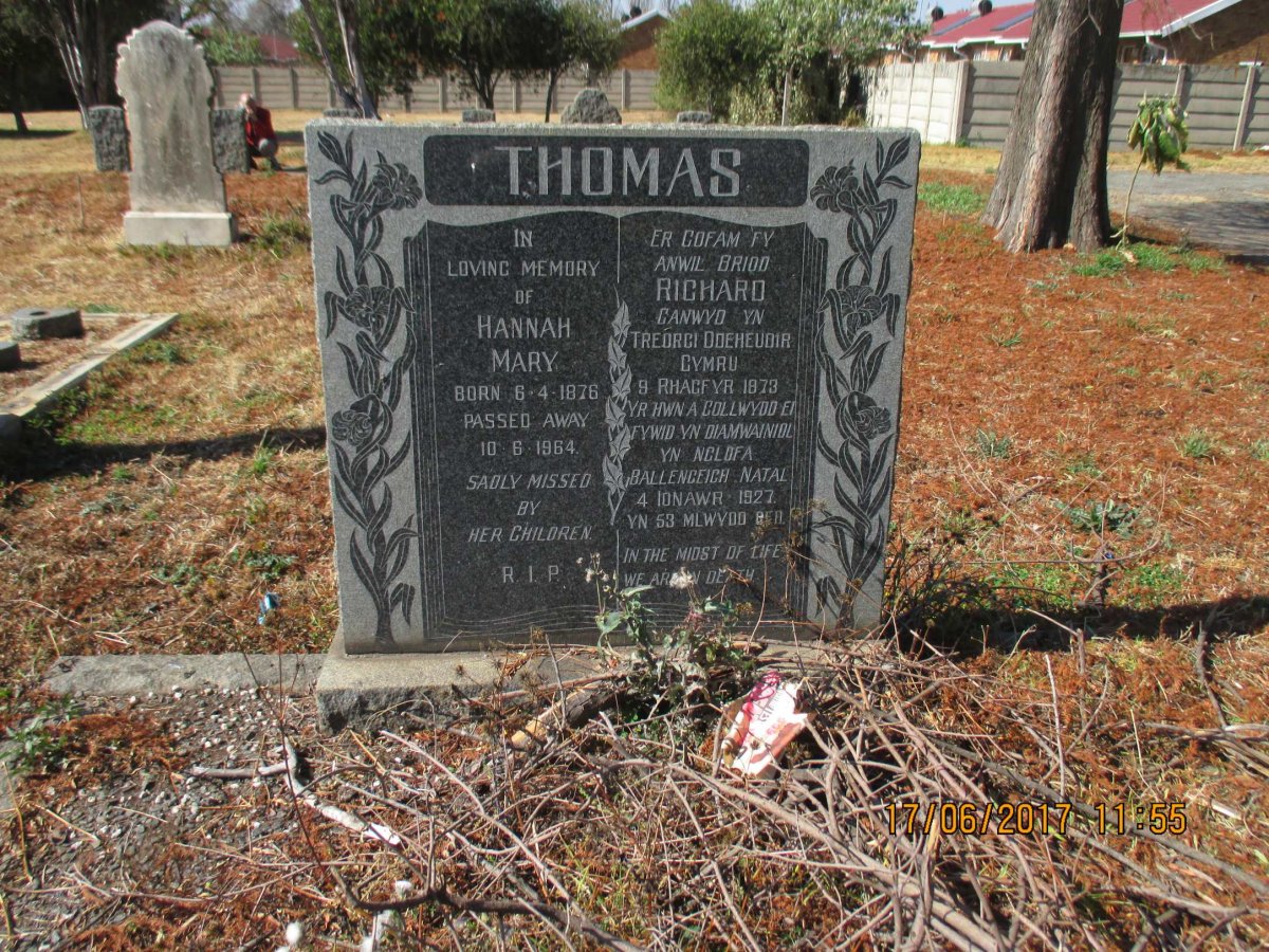 THOMAS Richard 1873-1927 &amp; Hannah Mary 1876-1964
