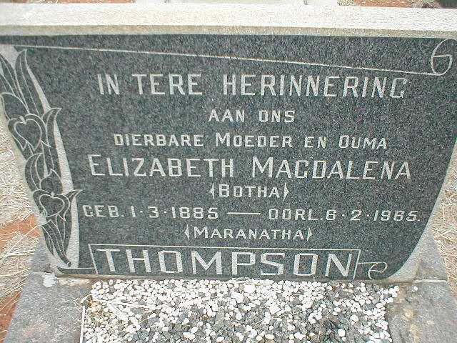 THOMPSON Elizabeth Magdalena nee BOTHA 1885-1965