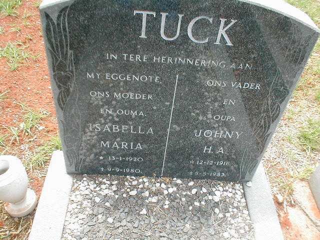 TUCK Johny H.A. 1916-1983 &amp; Isabella Maria 1920-1980