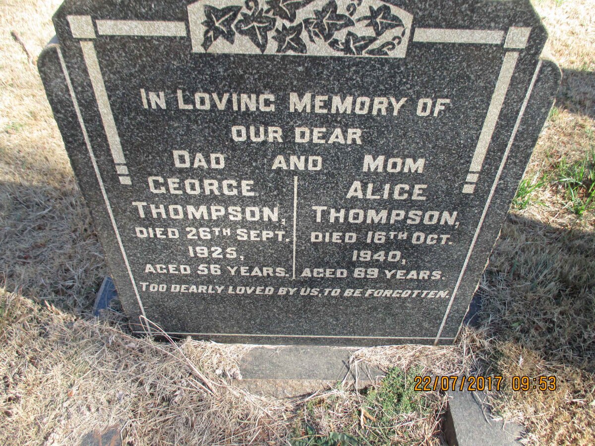 THOMPSON George -1925 &amp; Alice -1940