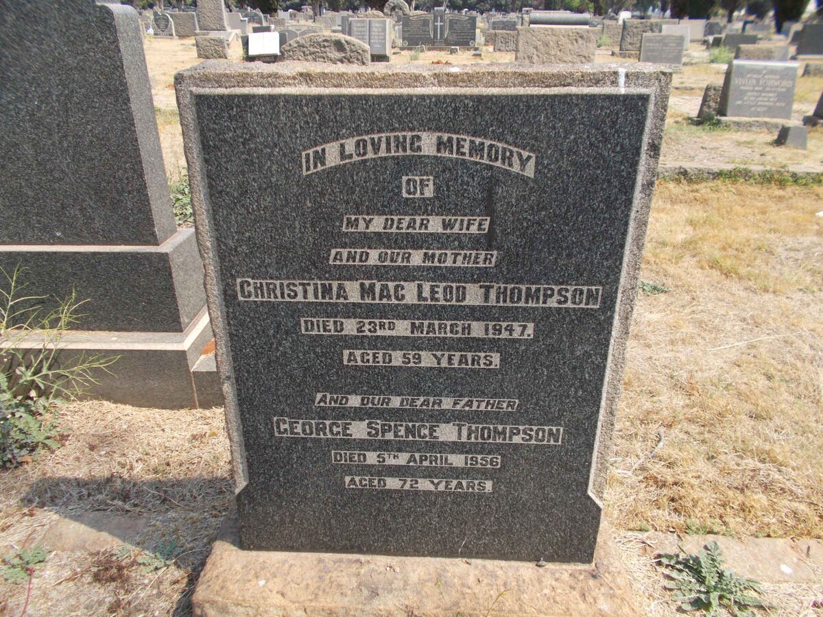 THOMPSON George Spence -1956 &amp; Christina Mac Leod -1947