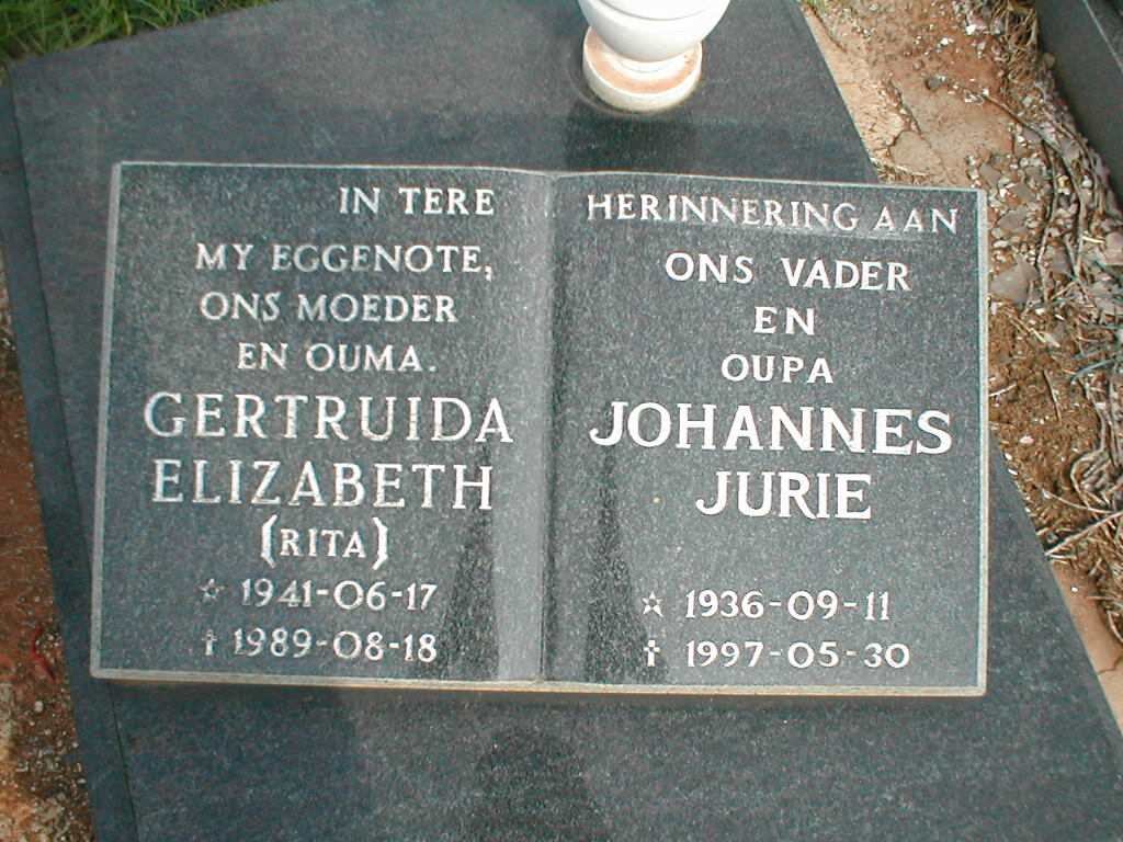 ? Johannes Jurie 1936-1997 &amp; Gertruida Elizabeth 1941-1989