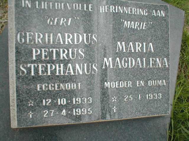 ? Gerhardus Petrus Stephanus 1933-1995 &amp; Maria Magdalena 1933-