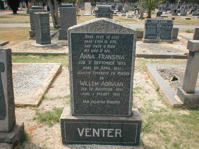 VENTER Willem Adriaan 1891-1961 &amp; Anna Fransina 1895-1951