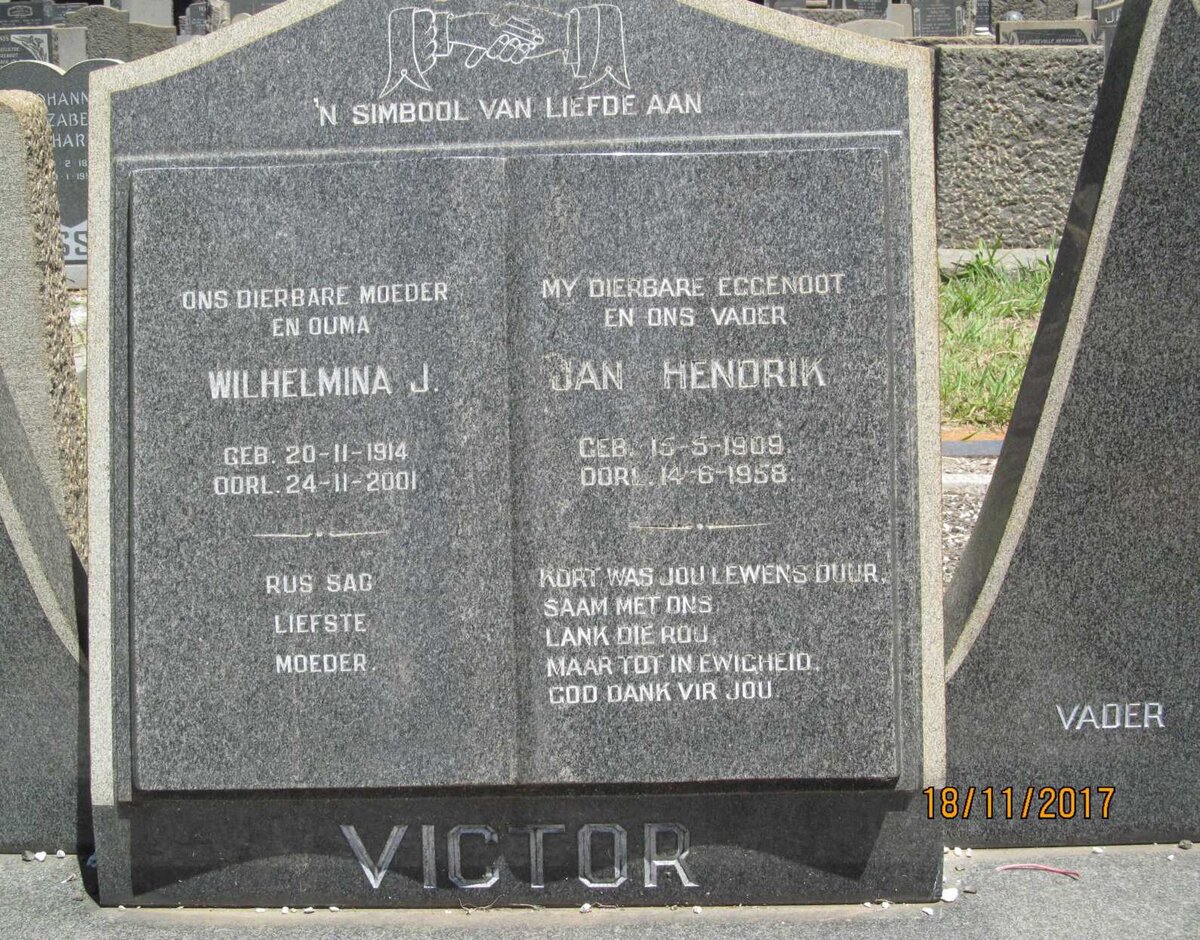 VICTOR Jan Hendrik 1909-1958 &amp; Wilhelmina J. 1914-2001