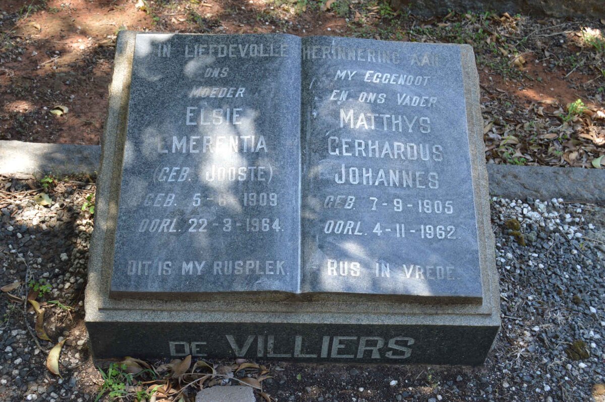 VILLIERS Matthys Gerhardus Johannes, de 1905-1962 &amp; Elsie Emerentia JOOSTE 1909-1964