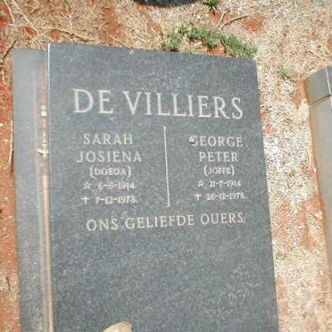 VILLIERS George Peter, de 1914-1978 &amp; Sarah Josiena 1914-1978