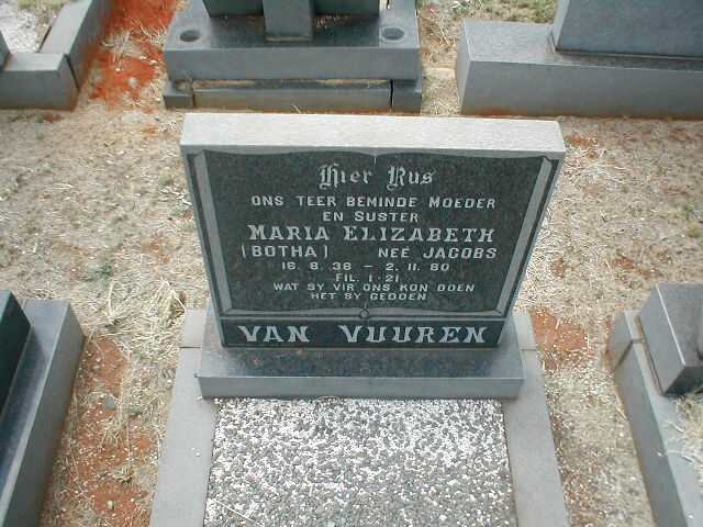 VUUREN Maria Elizabeth, van, voorheen BOTHA, nee JACOBS 1938-1980