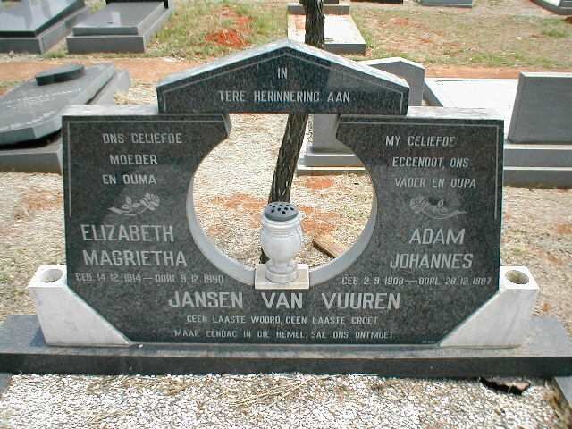 VUUREN Adam Johannes, Jansen van 1908-1987 &amp; Elizabeth Magrietha 1914-1990