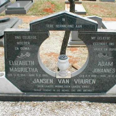 VUUREN Adam Johannes, Jansen van 1908-1987 &amp; Elizabeth Magrietha 1914-1990