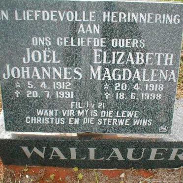 WALLAUER Joël Johannes 1912-1991 &amp; Elizabeth Magdalena 1918-1998