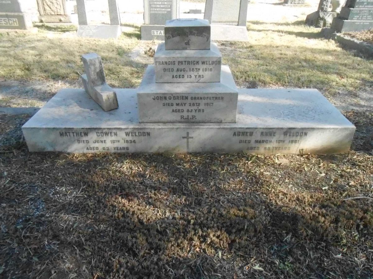 WELDON Matthew Cowen -1934 &amp; Agnes Anne -1961 :: WELDON Francis Patrick -1916 :: O'BRIEN John -1917