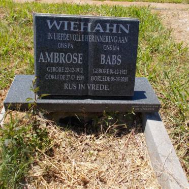 WIEHAHN Ambrose 1912-1959 &amp; Babs 1921-2010