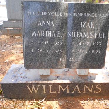 WILMANS Izak Stefanus v.d. L. 1929-1994 &amp; Anna Martha E. 1935-1986