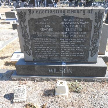 WILSON John Edward 1882-1967 &amp; Hester Aletta Elizabeth 1888-1963
