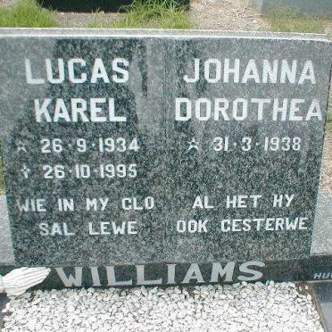 WILLIAMS Lucas Karel 1934-1995 &amp; Johanna Dorothea 1938-
