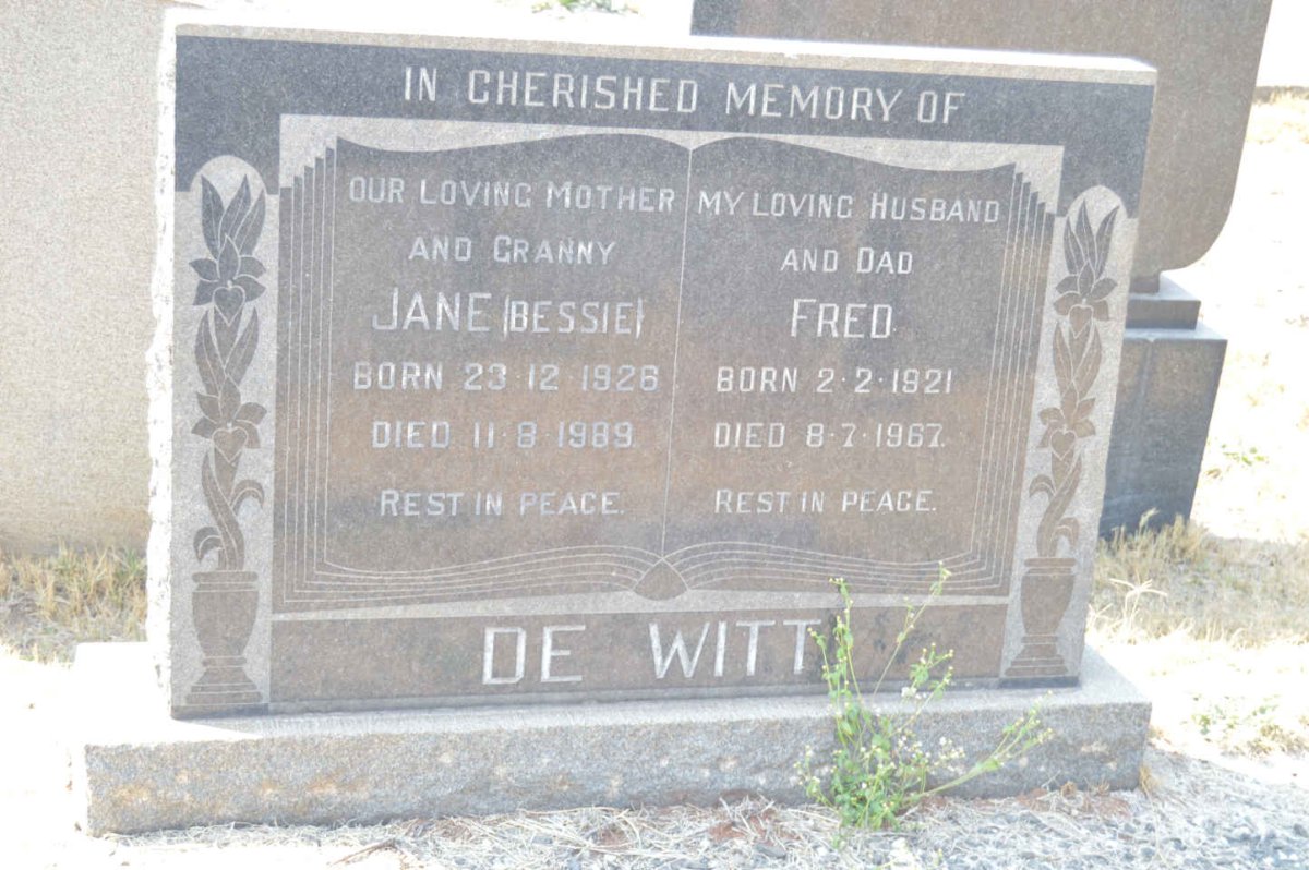 WITT Fred, de 1921-1967 &amp; Jane 1926-1989 :: DE WITT Frederick Christoffel 1948-1996
