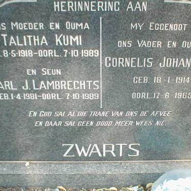ZWARTS Cornelis Johannes 1914-1965 &amp; Talitha Kumi 1918-1989 :: LAMBRECHTS Charl J. 1981-1989