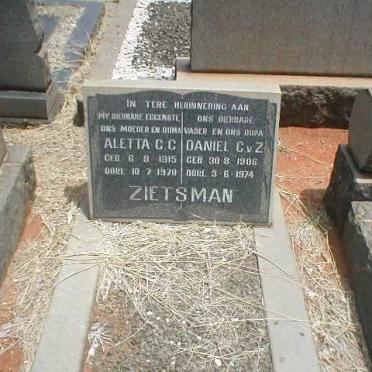 ZIETSMAN Daniel C.v.Z. 1906-1974 &amp; Aletta C.C. 1915-1970