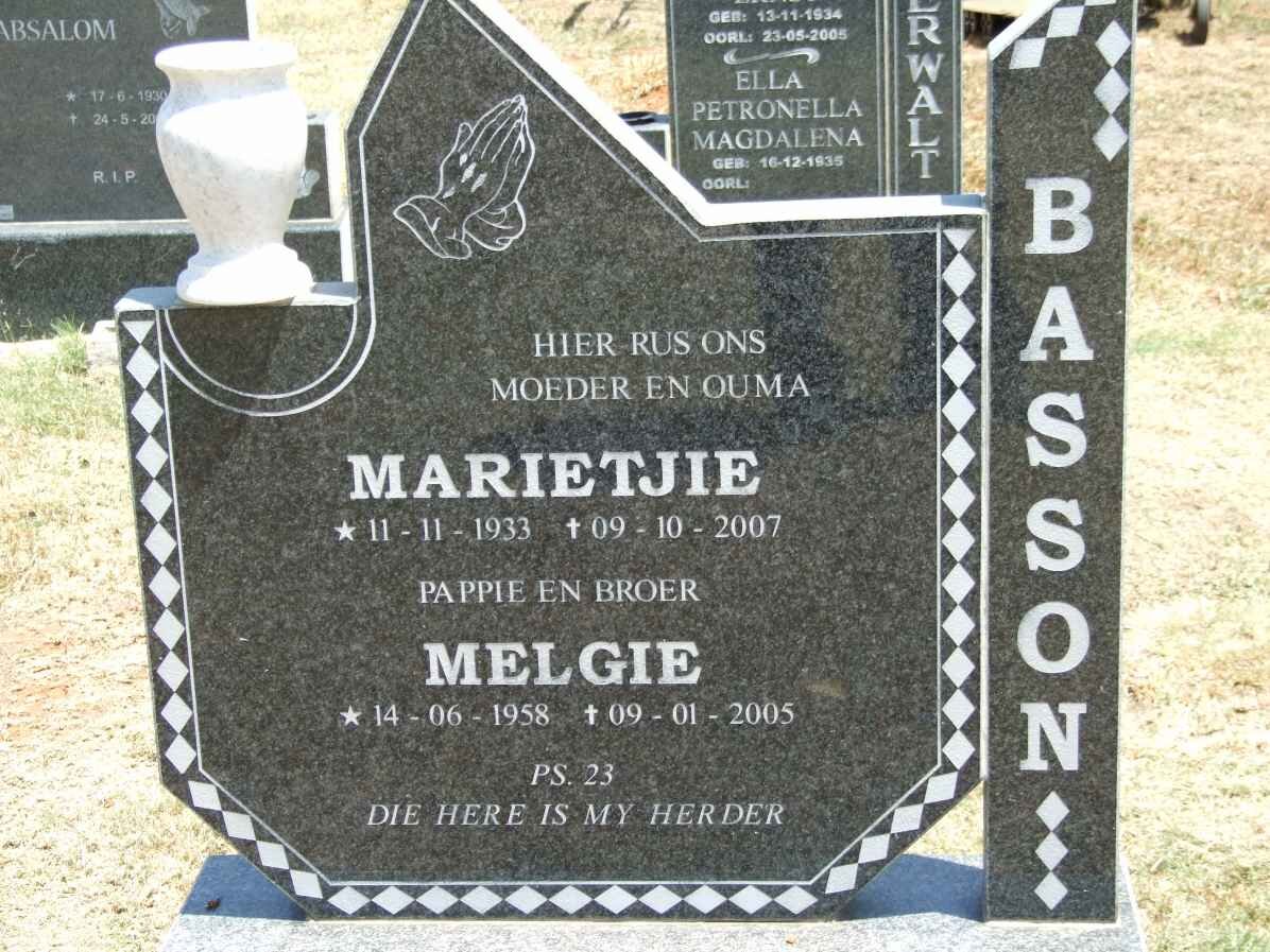 BASSON Marietjie 1933-2007 :: BASSON Melgie 1958-2005