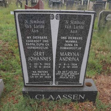 CLAASSEN Gert Johannes 1922-2004 & Maryna Andrina 1924-2010