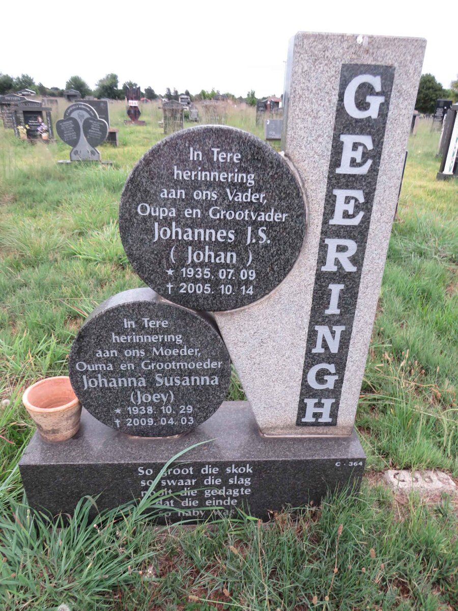 GEERINGH Johannes J.S. 1935-2005 & Johanna Susanna 1938-2009