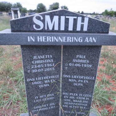 SMITH Paul Andries 1959- & Jeanetta Christina 1964-2015