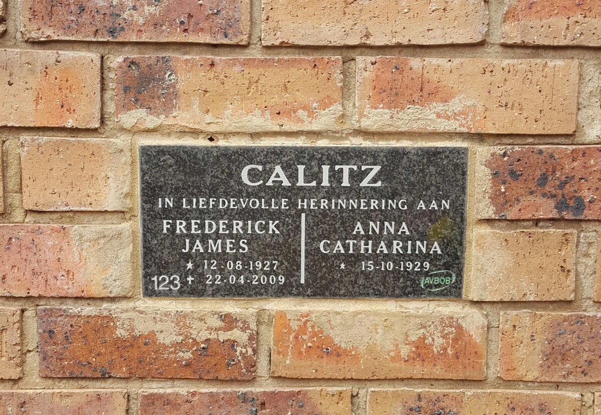 CALITZ Frederick James 1927-2009 &amp; Anna Catharina 1929-