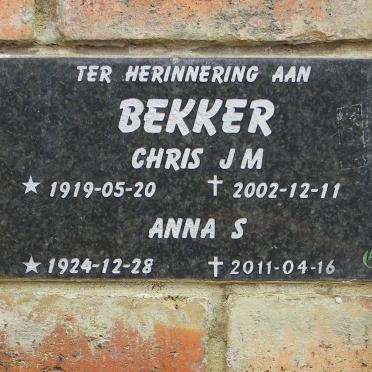 BEKKER Chris J.M. 1919-2002 &amp; Anna S. 1924-2011