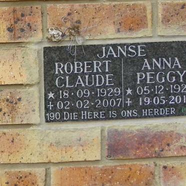 JANSE Robert Claude 1929-2007 &amp; Anna Peggy 1923-2014
