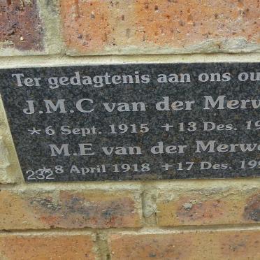MERWE J.M.C., van der 1915-1997 &amp; M.E. 1918-1993