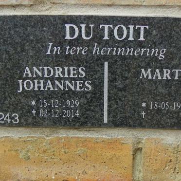TOIT Andries Johannes, du 1929-2014 &amp; Martie 1940-
