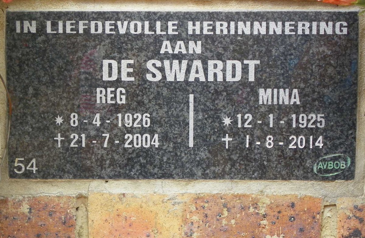 SWARDT Reg, de 1926-2004 &amp; Mina 1925-2014