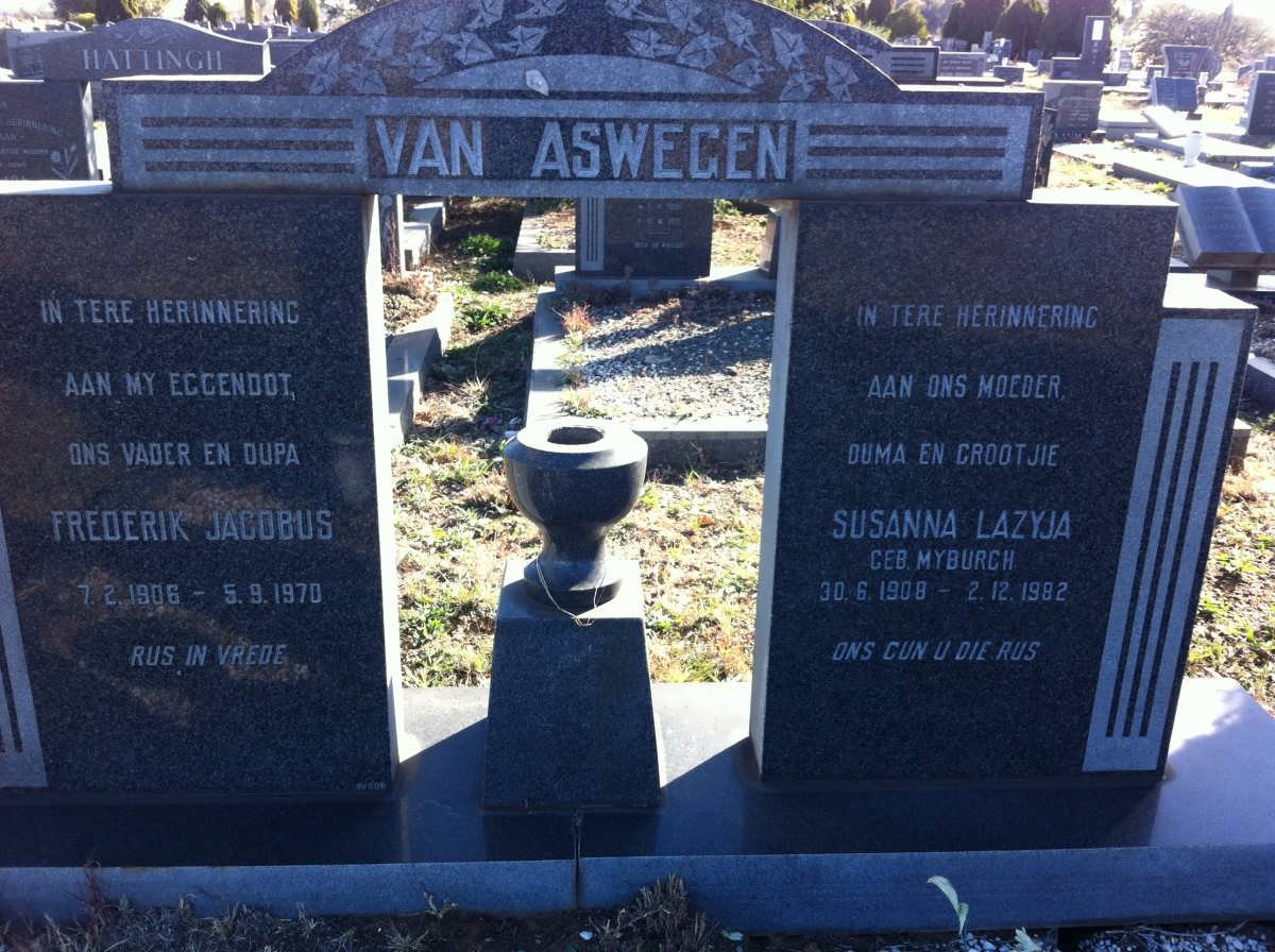 ASWEGEN Frederik Jacobus 1906-1970 &amp; Susanna Lazyja MYBURGH 1908-1982 