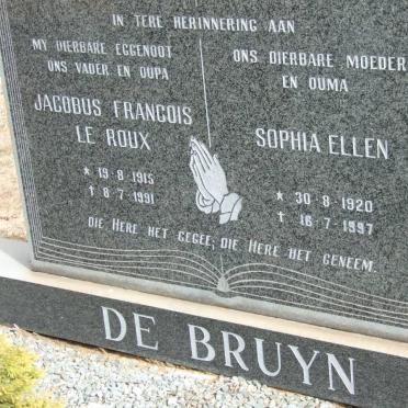 BRUYN Jacobus Francois Le Roux, de 1915-1991 &amp; Sophia Ellen 1920-1997