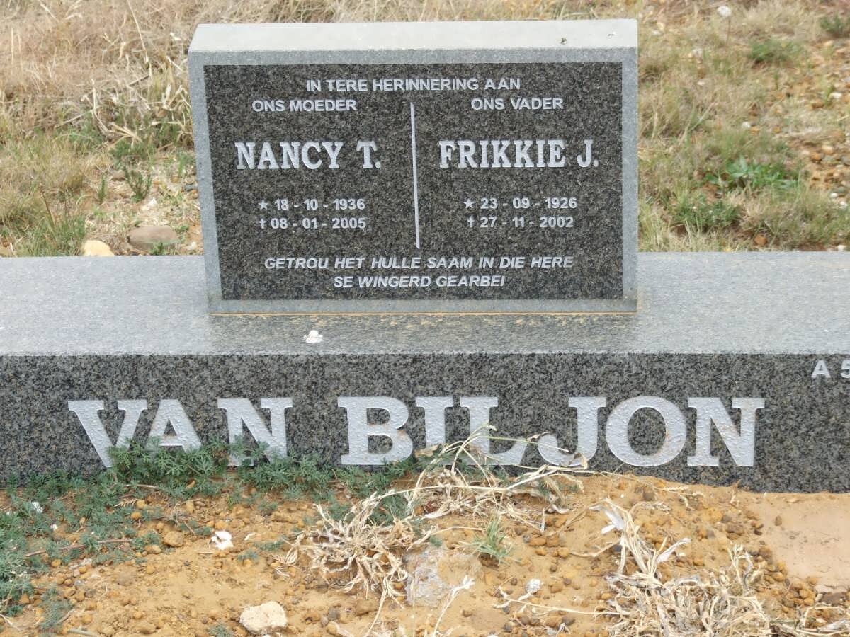 BILJON  &amp; Frikkie J., van 1926-2002 &amp; Nancy T. 1936-2005
