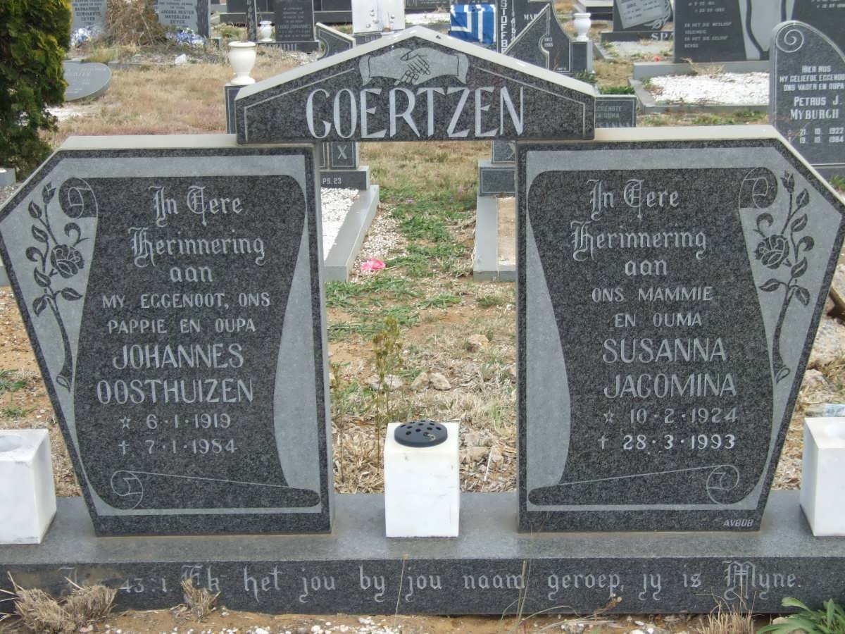 COERTZEN Johannes Oosthuizen 1919-1984 &amp; Susanna Jacomina 1924-1993