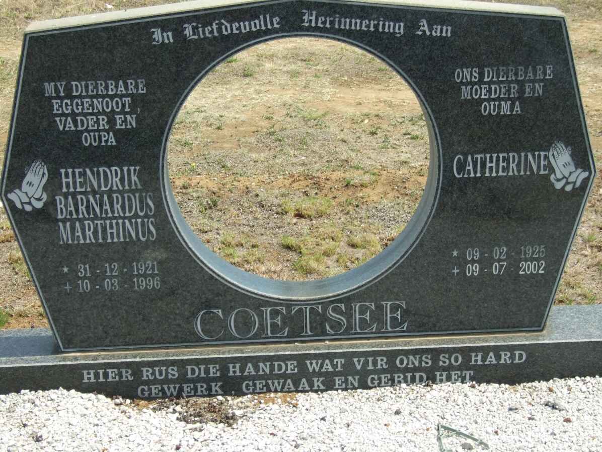 COETSEE Hendrik Barnardus Marthinus 1921-1996 &amp; Catherine 1925-2002