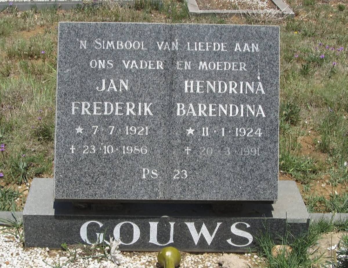 GOUWS Jan Frederik 1921-1986 &amp; Hendrina Barendina 1924-1991