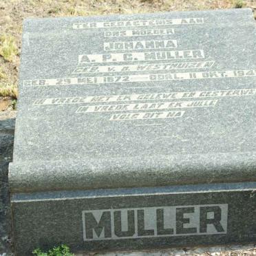 MULLER Johanna A.P.C. nee V.D.WESTHUIZEN 1872-1945