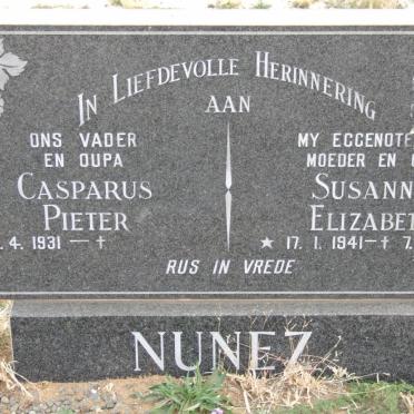 NUNEZ Casper Pieter 1931- &amp; Susanna Elizabeth 1941-1986