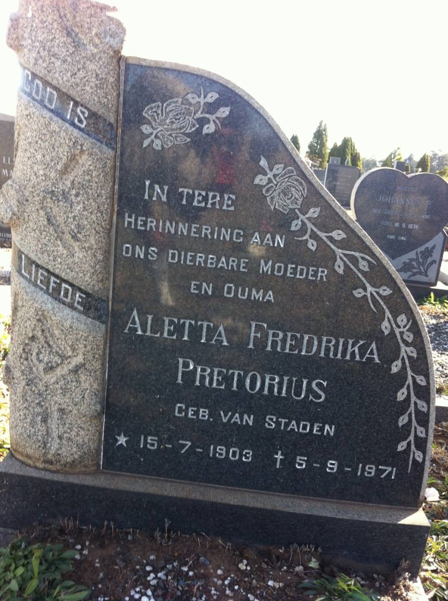 PRETORIUS Aletta Fredrika nee VAN STADEN 1903-1971