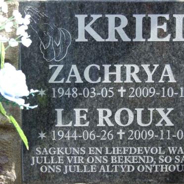 KRIEL Le Roux 1944-2009 &amp; Zachrya 1948-2009